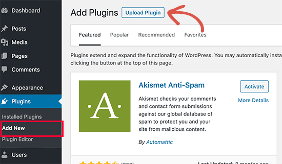 Upload and install plugin